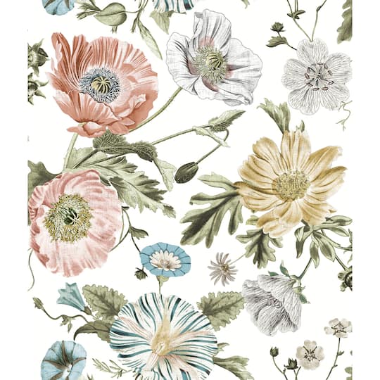RoomMates Pink/Green Vintage Poppy Peel & Stick Wallpaper